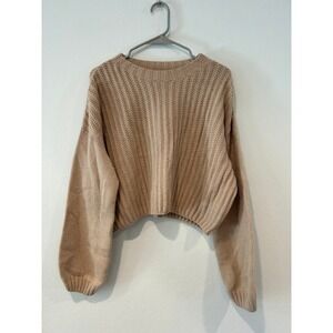 NWT Knititude Blake Pullover Sweater Beige Medium Ribbed Cropped Knitwear